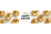 Easter banner with gold eggs
