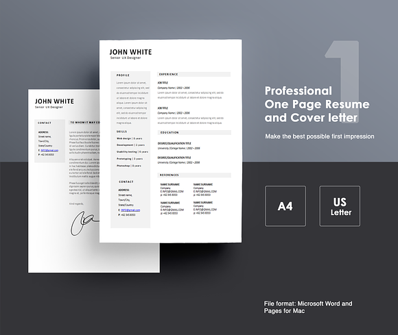 One page Resume CV + cover letter 1 in Letter Templates - product preview 3