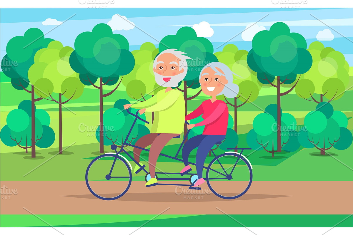 Happy Mature Couple Riding Together in Illustrations - product preview 8