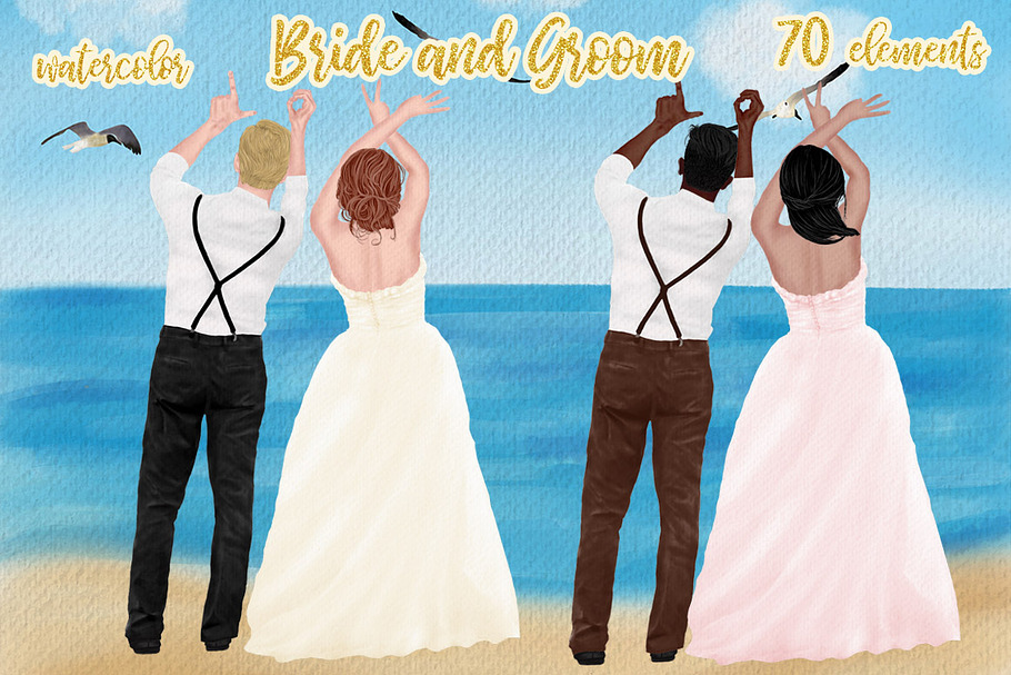 Wedding clipart Bride and Groom in Illustrations - product preview 8