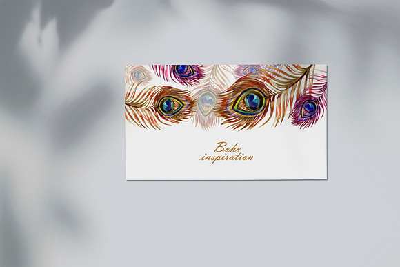 Watercolor peacock feather frame in Illustrations - product preview 2