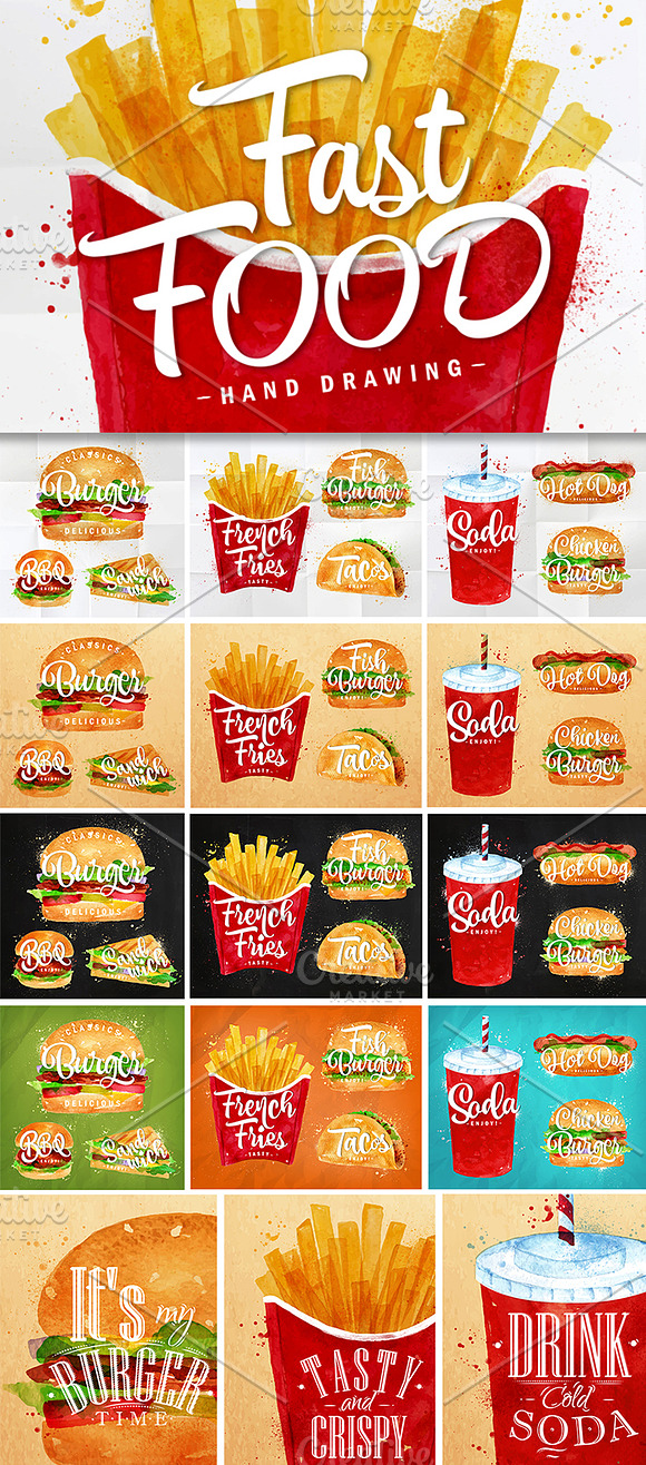 Fast Food Watercolor in Illustrations - product preview 4