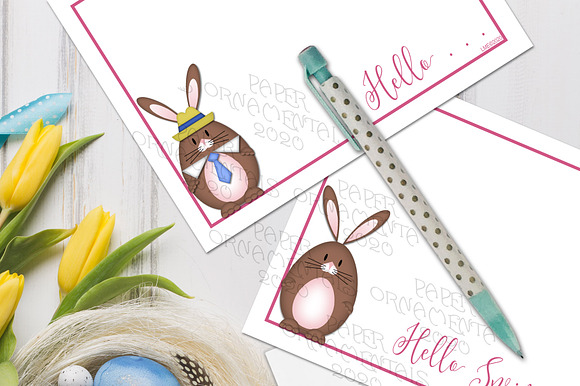 Flat Note Card, Brown Easter Bunny in Objects - product preview 3
