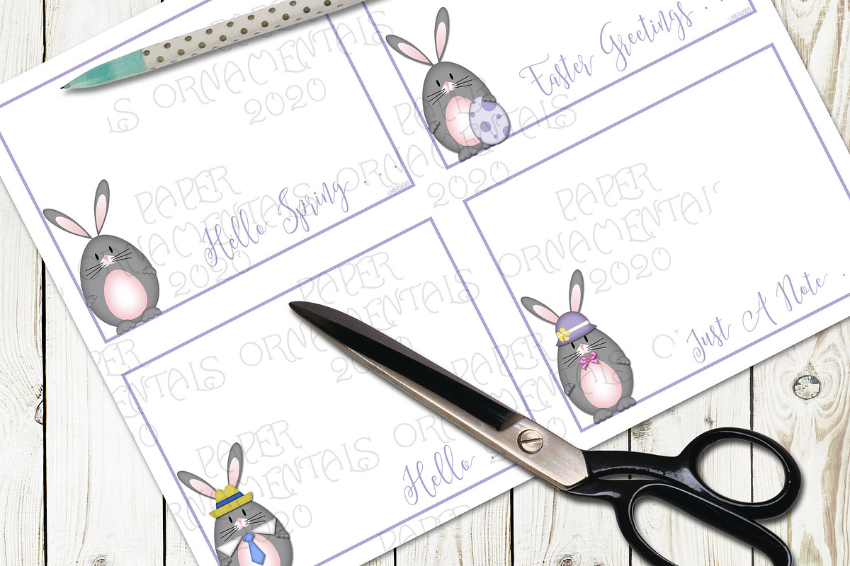 Flat Note Card, Gray Easter Bunny in Objects - product preview 8