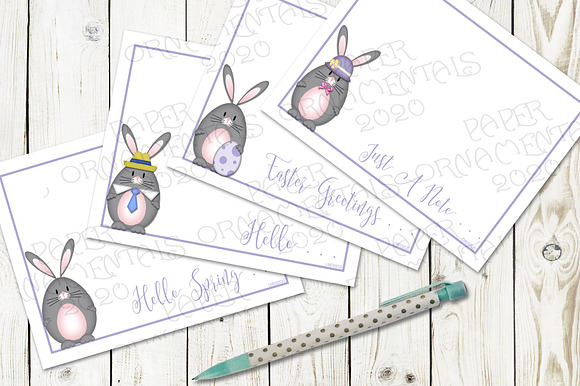 Flat Note Card, Gray Easter Bunny in Objects - product preview 1