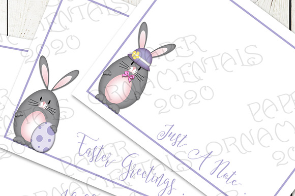 Flat Note Card, Gray Easter Bunny in Objects - product preview 2