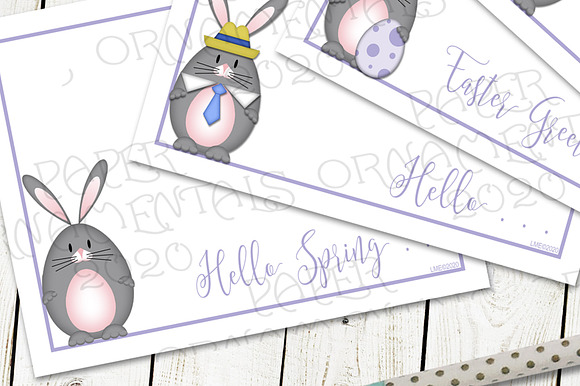 Flat Note Card, Gray Easter Bunny in Objects - product preview 3