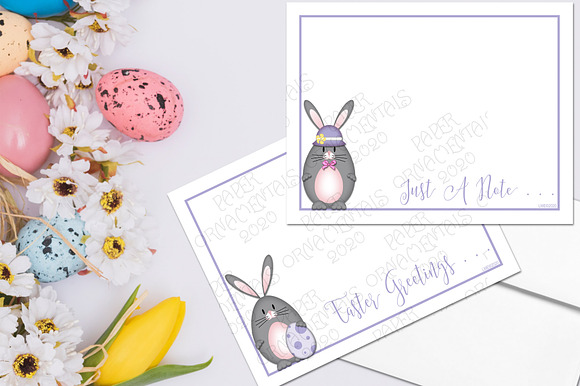 Flat Note Card, Gray Easter Bunny in Objects - product preview 4