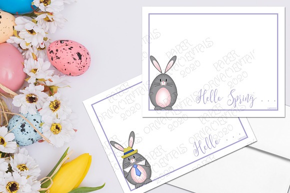 Flat Note Card, Gray Easter Bunny in Objects - product preview 5