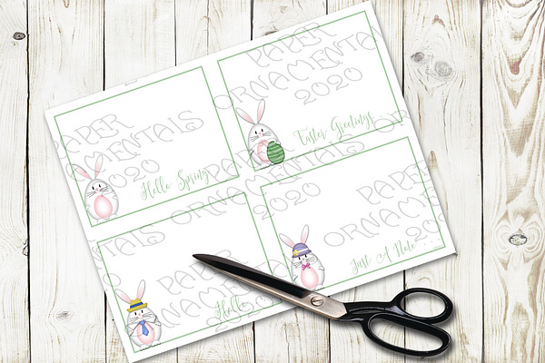 Flat Note Card, White Easter Bunny
