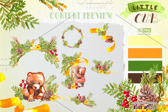 Cub Baby bear baby shower clipart in Illustrations - product preview 2