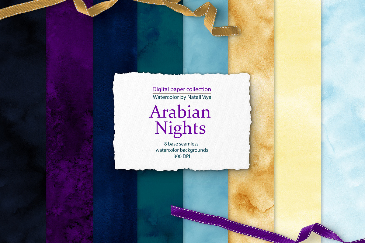 Watercolor Arabian night backgrounds in Textures - product preview 8