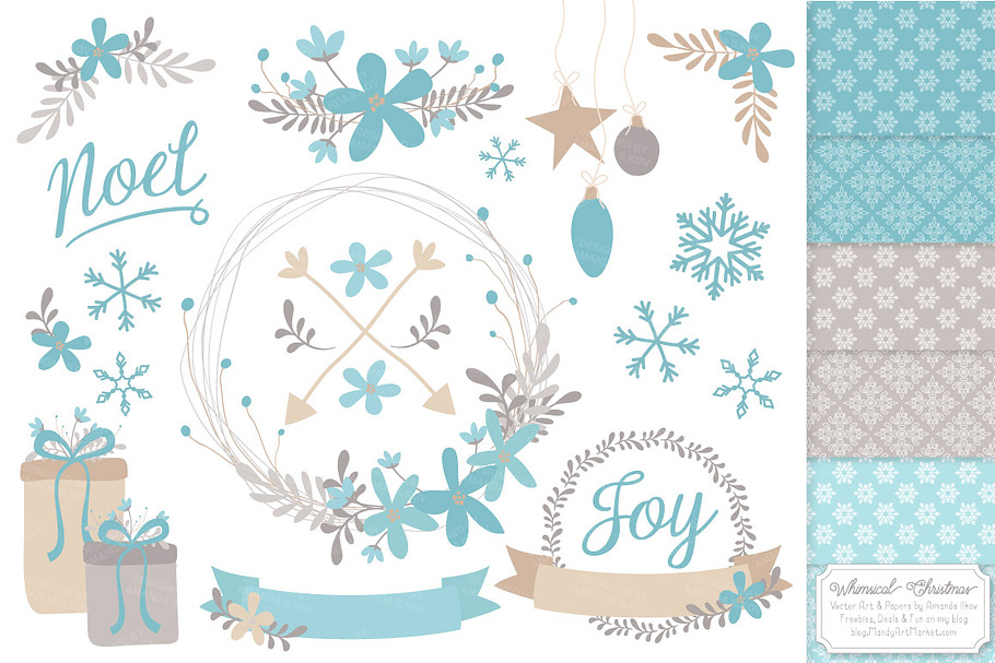 Blue Christmas Clipart & Patterns