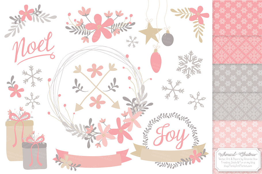 Pink Christmas Wreaths & Patterns