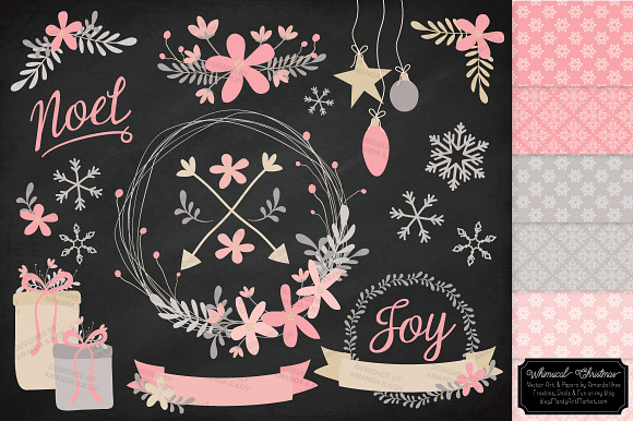 Pink Christmas Wreaths & Patterns in Illustrations - product preview 1