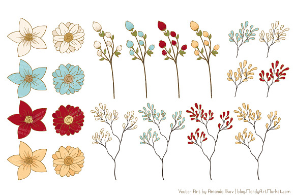 Christmas Birds & Flowers Vectors in Illustrations - product preview 4