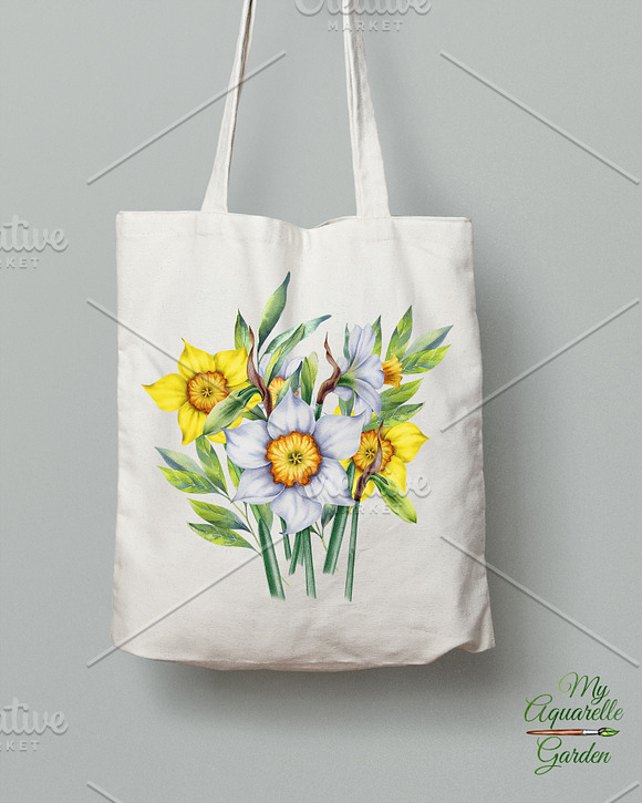 Watercolor daffodils set in Illustrations - product preview 4