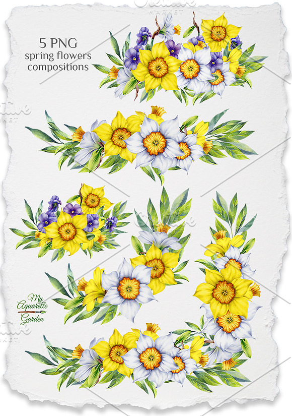 Watercolor spring flowers set in Illustrations - product preview 1