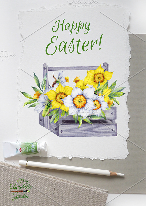 Watercolor spring flowers set in Illustrations - product preview 2