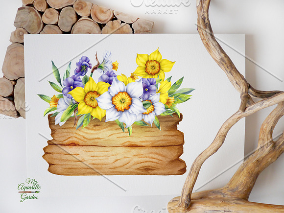 Watercolor spring flowers set in Illustrations - product preview 3
