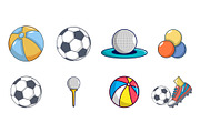 Balls icon set, cartoon style