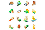Search of money icons set, isometric