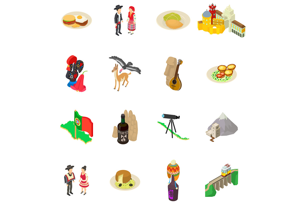 Portugal icons set, isometric style in Illustrations - product preview 8