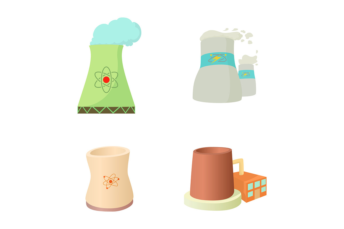 Power plant icon set, cartoon style in Illustrations - product preview 8