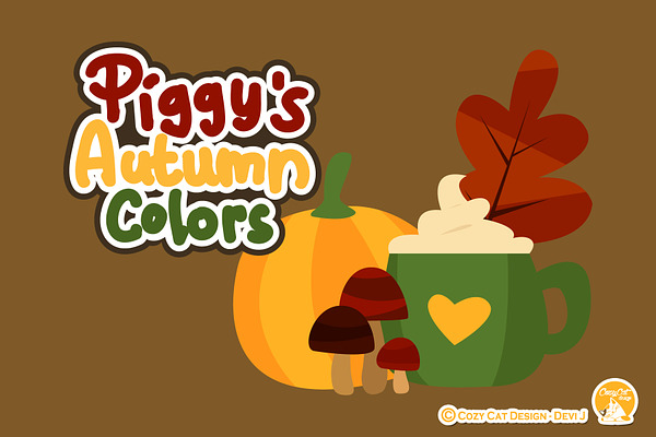 Piggy Autumn Colors Digital Clip Art