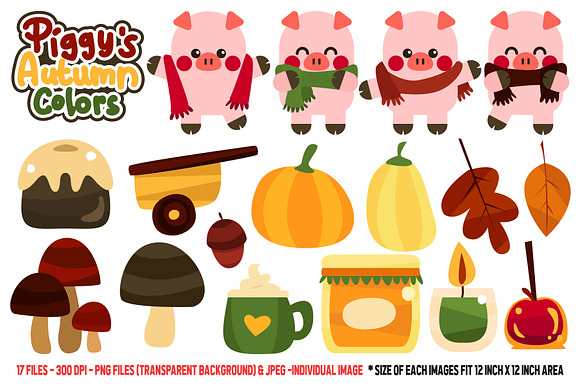 Piggy Autumn Colors Digital Clip Art in Illustrations - product preview 1