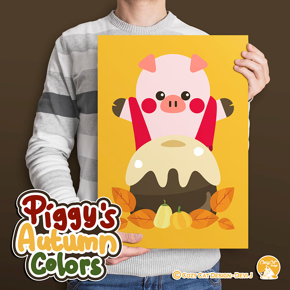 Piggy Autumn Colors Digital Clip Art in Illustrations - product preview 2