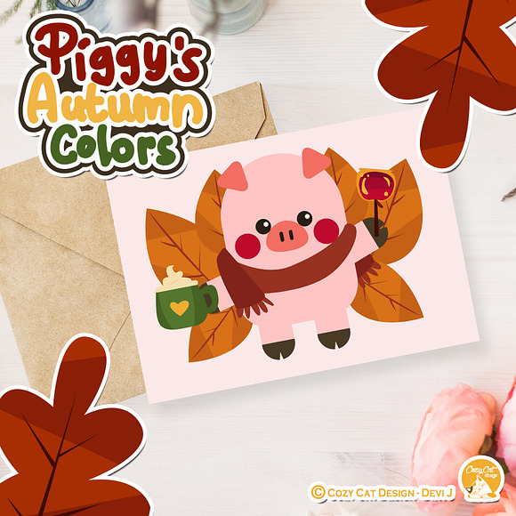 Piggy Autumn Colors Digital Clip Art in Illustrations - product preview 3
