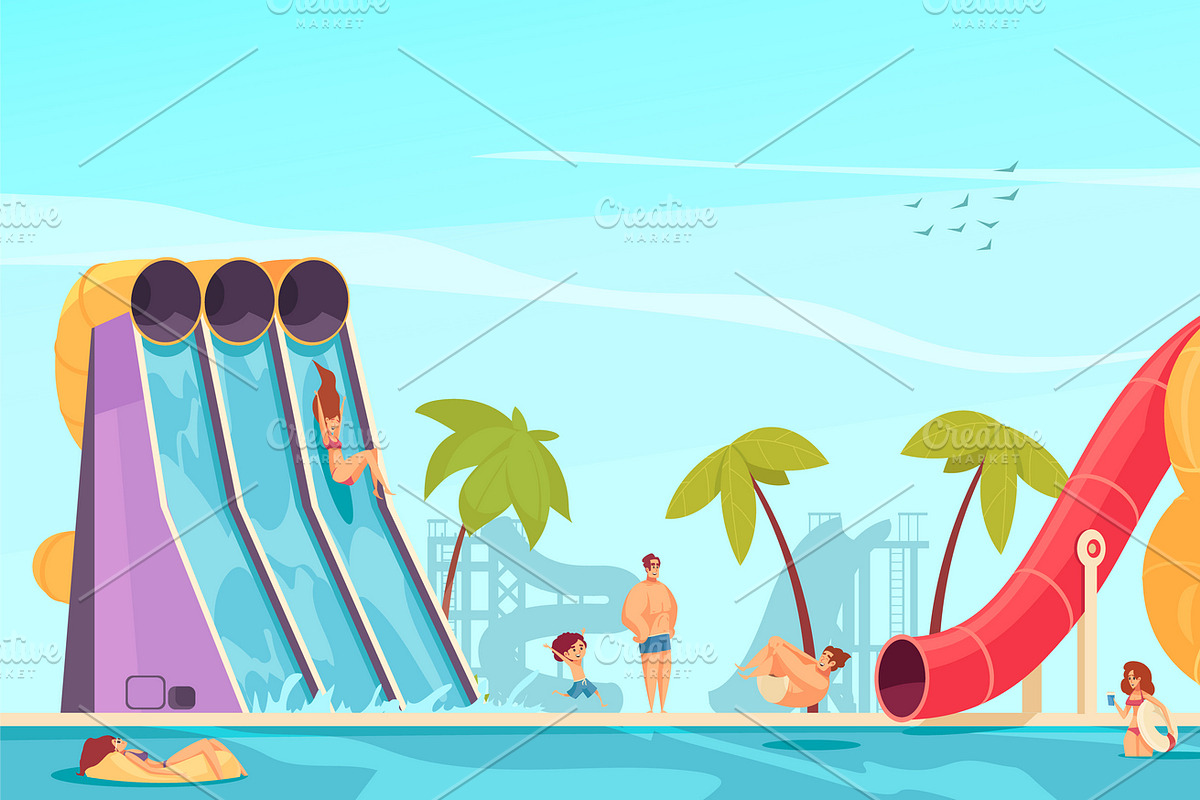 Aqua park water slides illustration in Illustrations - product preview 8