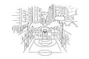 City basketball court sketch view