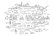 Drawn map of the area. Cartoon city