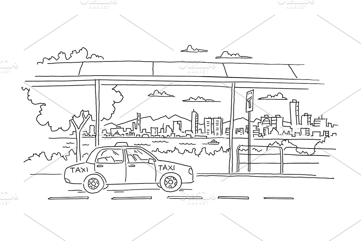 Taxi waiting for you at the ferry in Illustrations - product preview 8