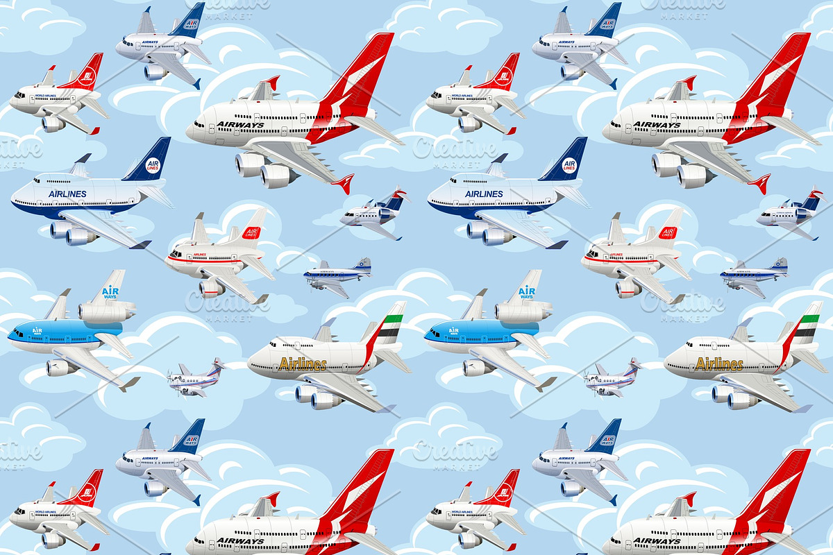 Cartoon commercial airplanes in Patterns - product preview 8