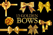 13 Golden Bow clipart, Deco Bows