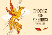 Phoenix and firebirds vector set