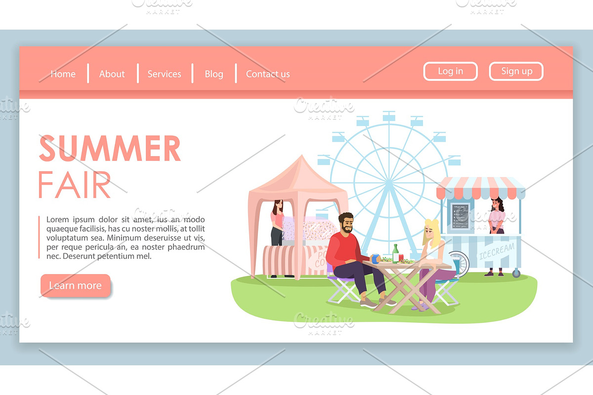 Summer fair landing page vector in Landing Page Templates - product preview 8