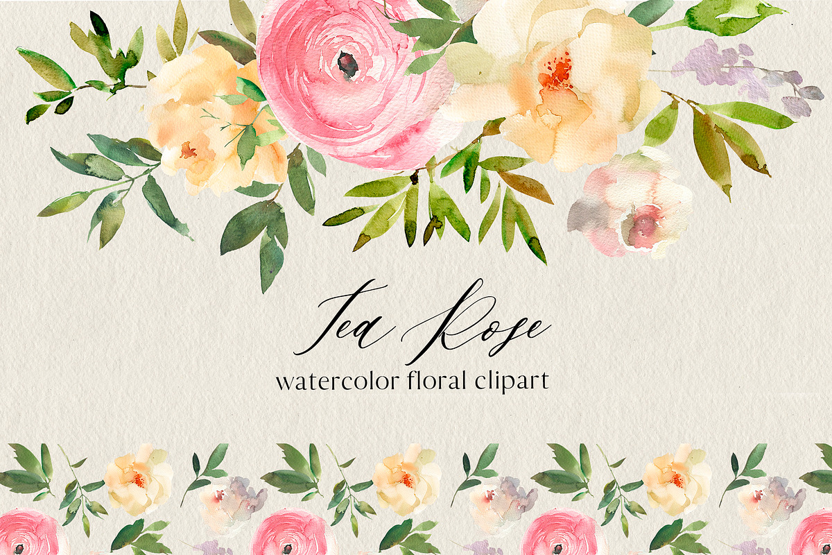 Tea Rose Watercolor Floral Clipart in Illustrations - product preview 8