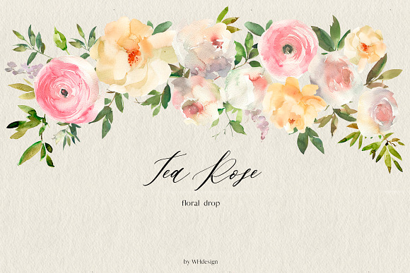 Tea Rose Watercolor Floral Clipart in Illustrations - product preview 3