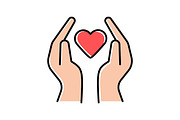 Hands with heart color icon