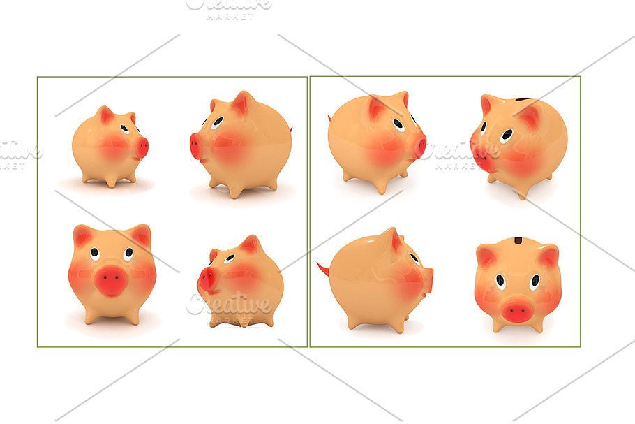 Set of piggy bank. 3D render in Illustrations - product preview 8