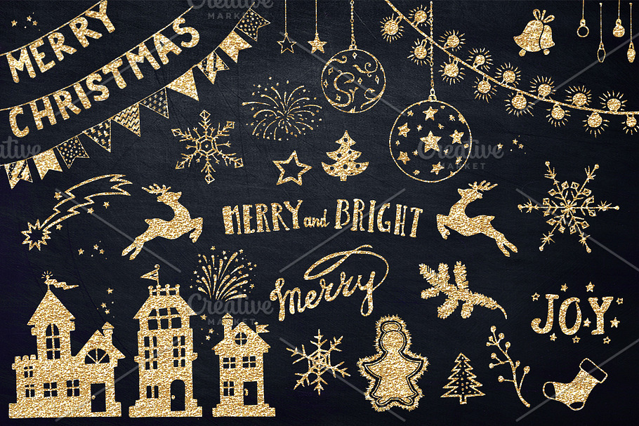 Sale -Gold Christmas Design Elements in Illustrations - product preview 8