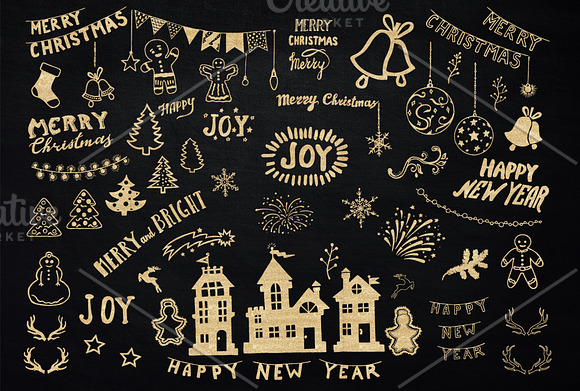 Sale -Gold Christmas Design Elements in Illustrations - product preview 1