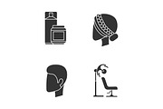 Hairdress glyph icons set