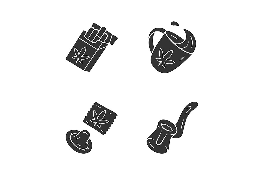 Weed products glyph icons set