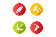Weed products flat design icons set