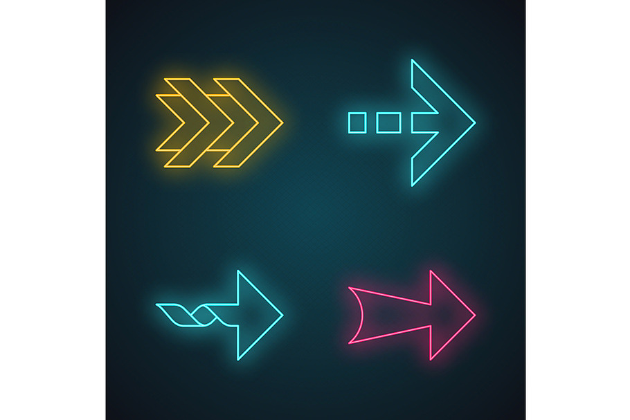 Arrows neon light icons set